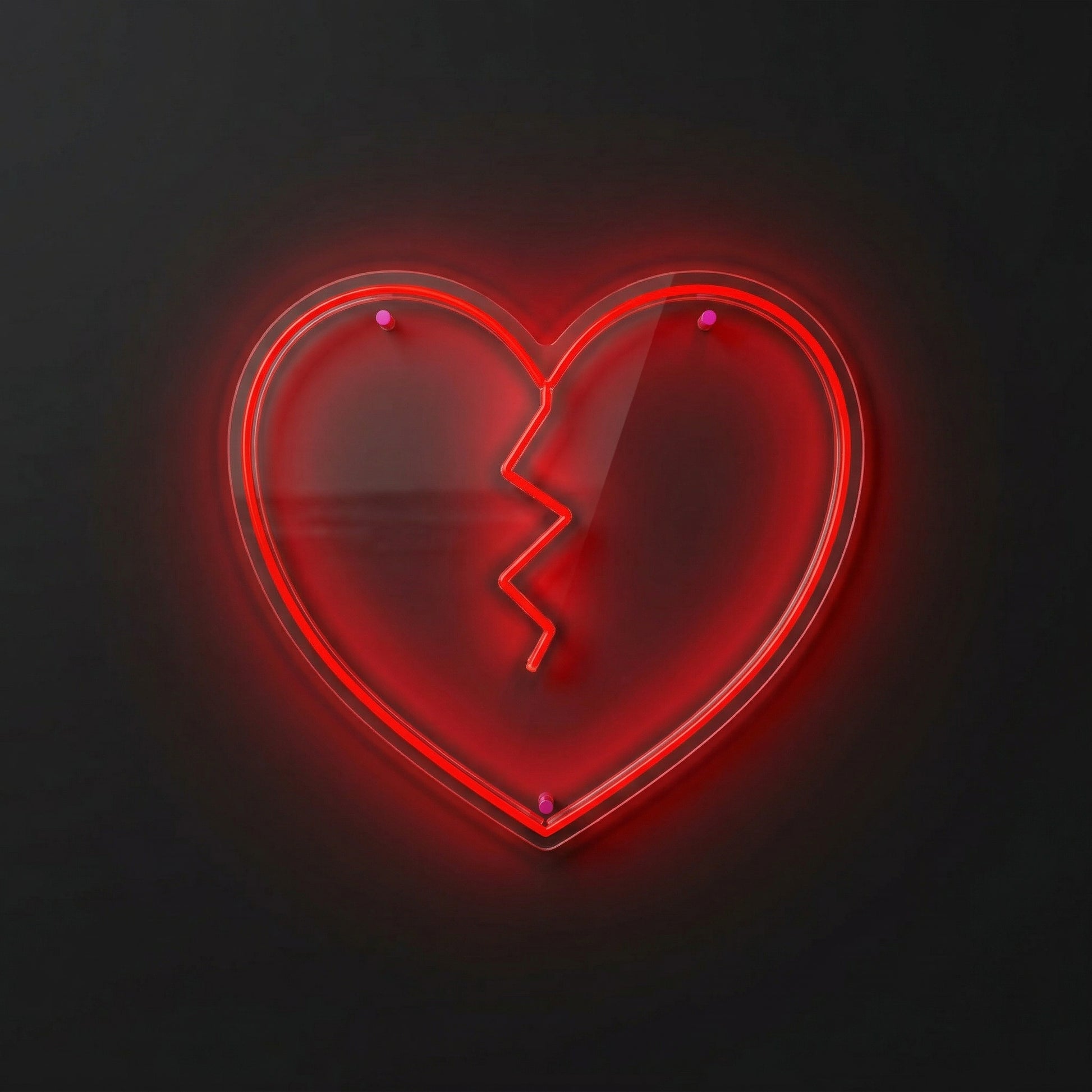 Broken Heart Neon Sign on dark background