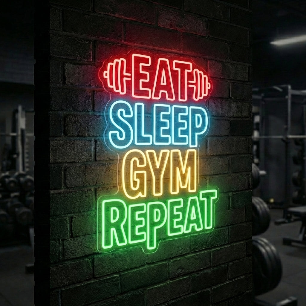 Eat Sleep Gym Repeat Neon Sign