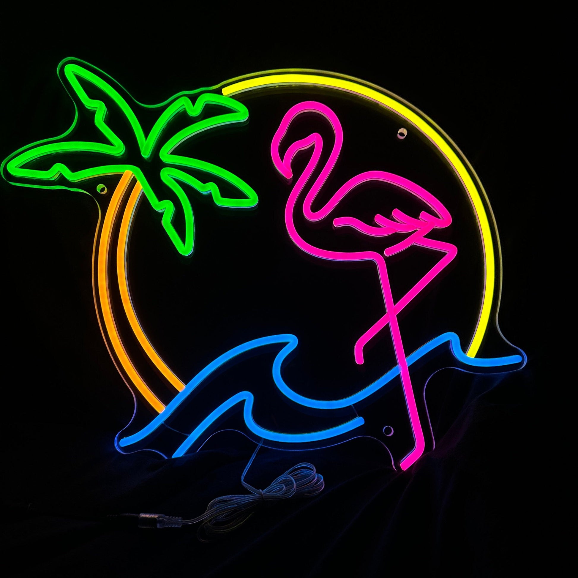 Flamingo Palm Tree LED Neon Sign - Coastal Beach Decor