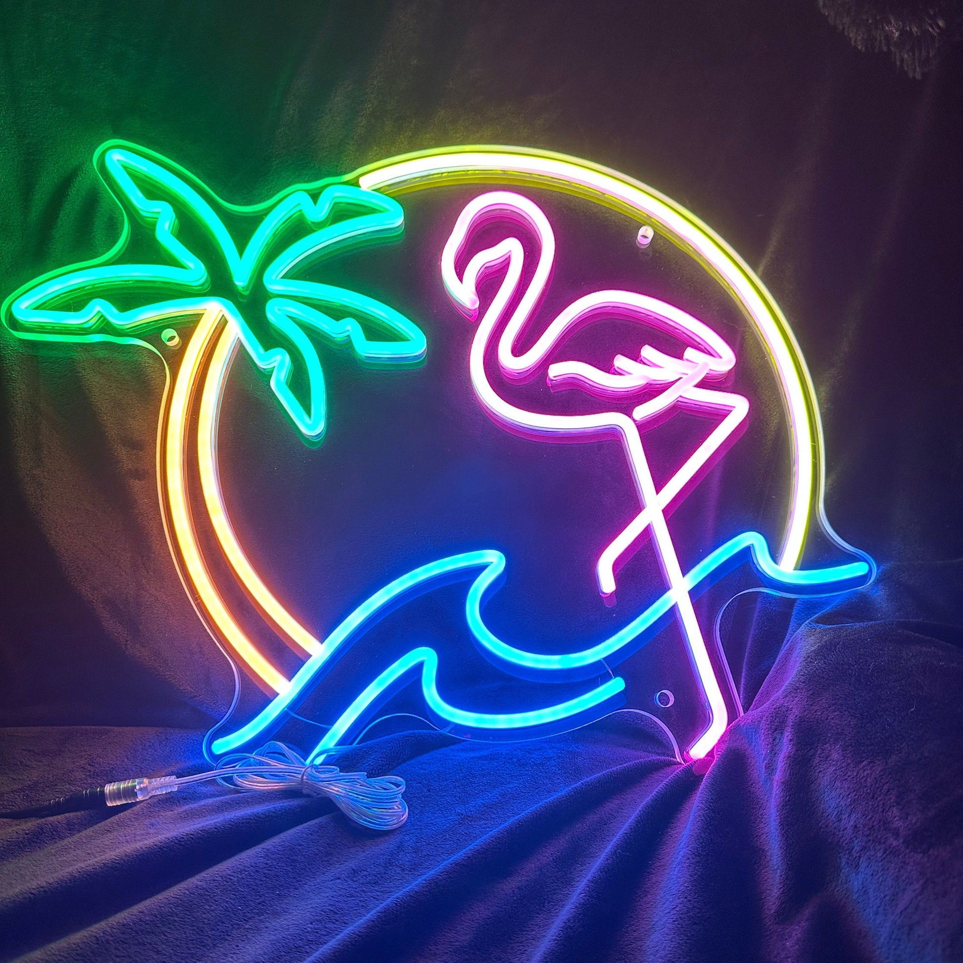 Flamingo Palm Tree LED Neon Sign - Coastal Beach Decor