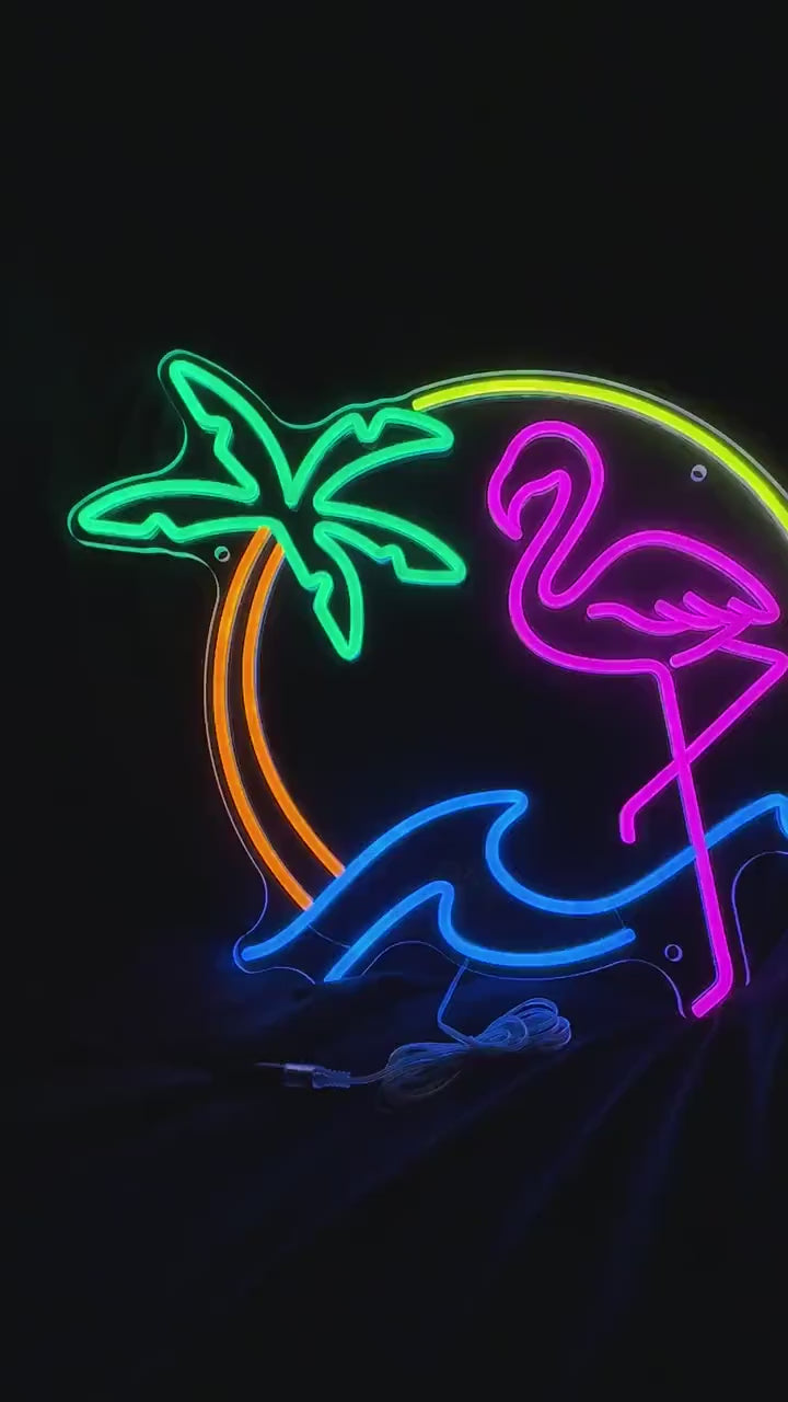 Flamingo Palm Tree LED Neon Sign - Coastal Beach Decor