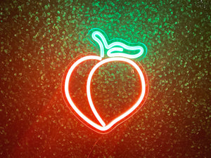 Peach Emoji Neon Sign - Funny LED Signs for Bedroom