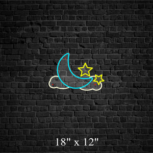 Baby or Kids Nightlight Neon Sign - Home Decor Neon Sign - Moon Stars and Clouds Light
