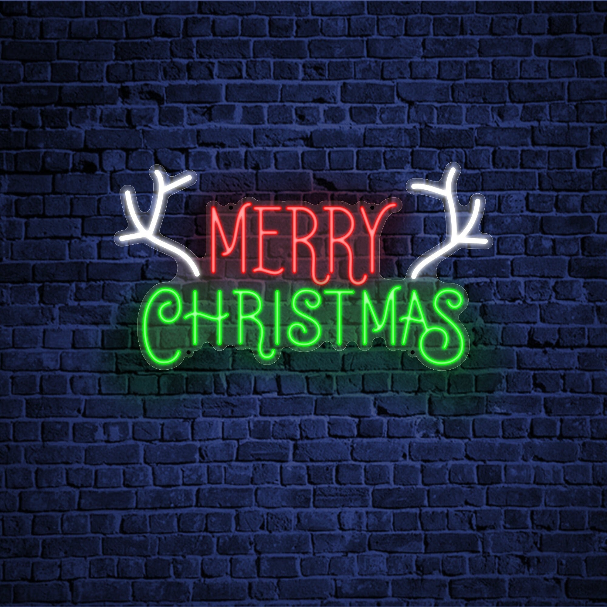 Merry Christmas Reindeer Antlers - Neon Sign For The Holidays - Custom Neon Sign