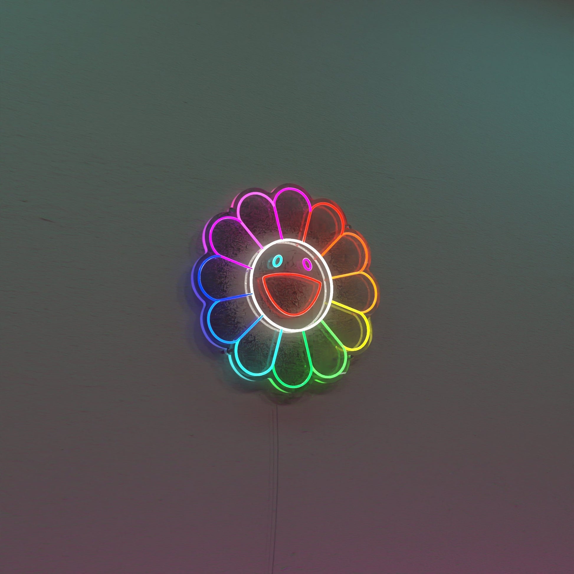 Happy Sunflower Neon Sign for littel girls room, Peace, Love, and Happiness Emoji LED Neon Signs, Cute Art Gift for Her