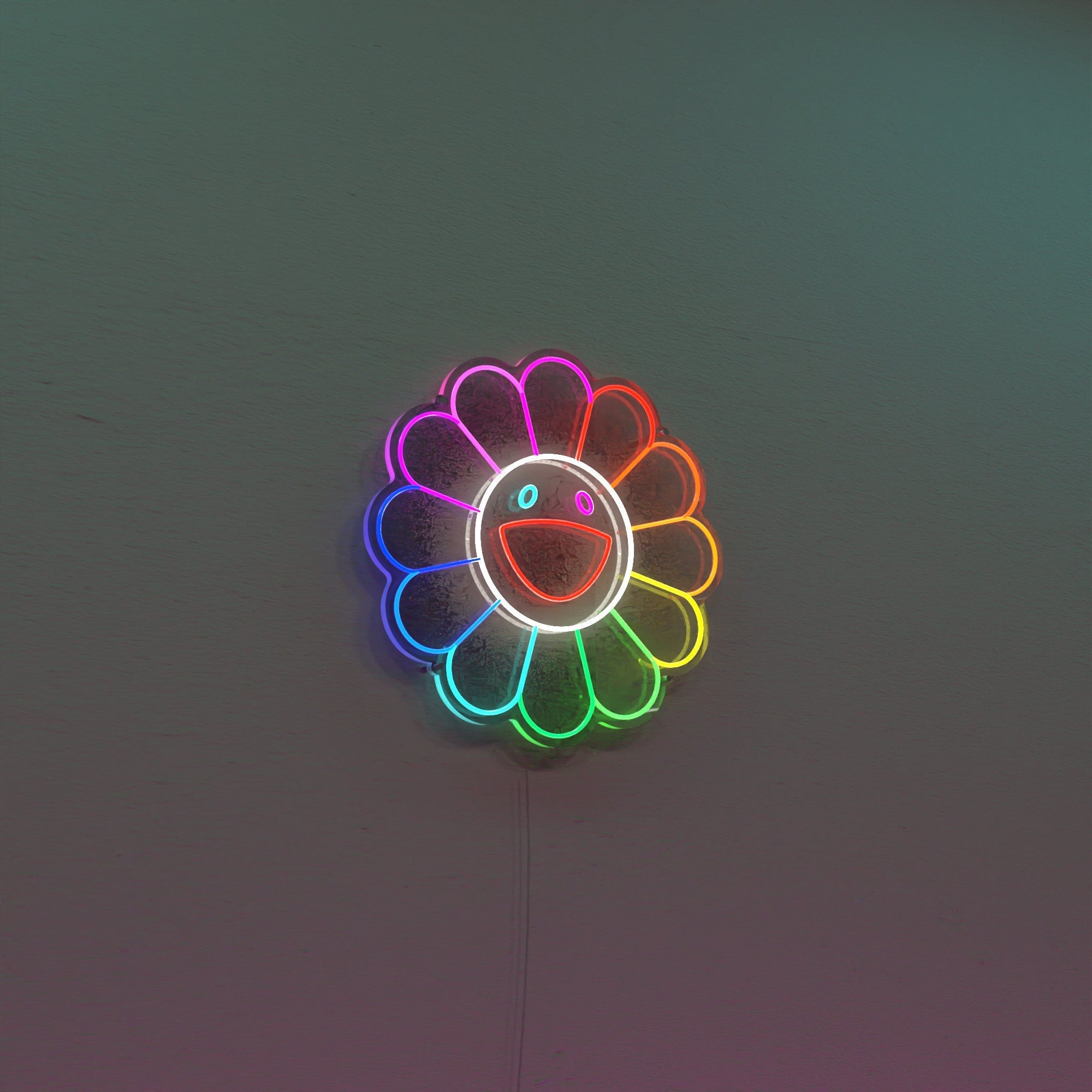 Happy Sunflower Neon Sign for littel girls room, Peace, Love, and Happiness Emoji LED Neon Signs, Cute Art Gift for Her