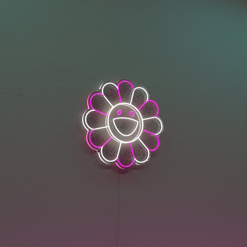 Happy Sunflower Neon Sign for littel girls room, Peace, Love, and Happiness Emoji LED Neon Signs, Cute Art Gift for Her