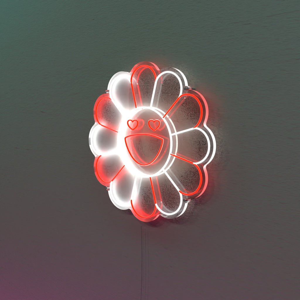 Happy Sunflower Neon Sign for littel girls room, Peace, Love, and Happiness Emoji LED Neon Signs, Cute Art Gift for Her