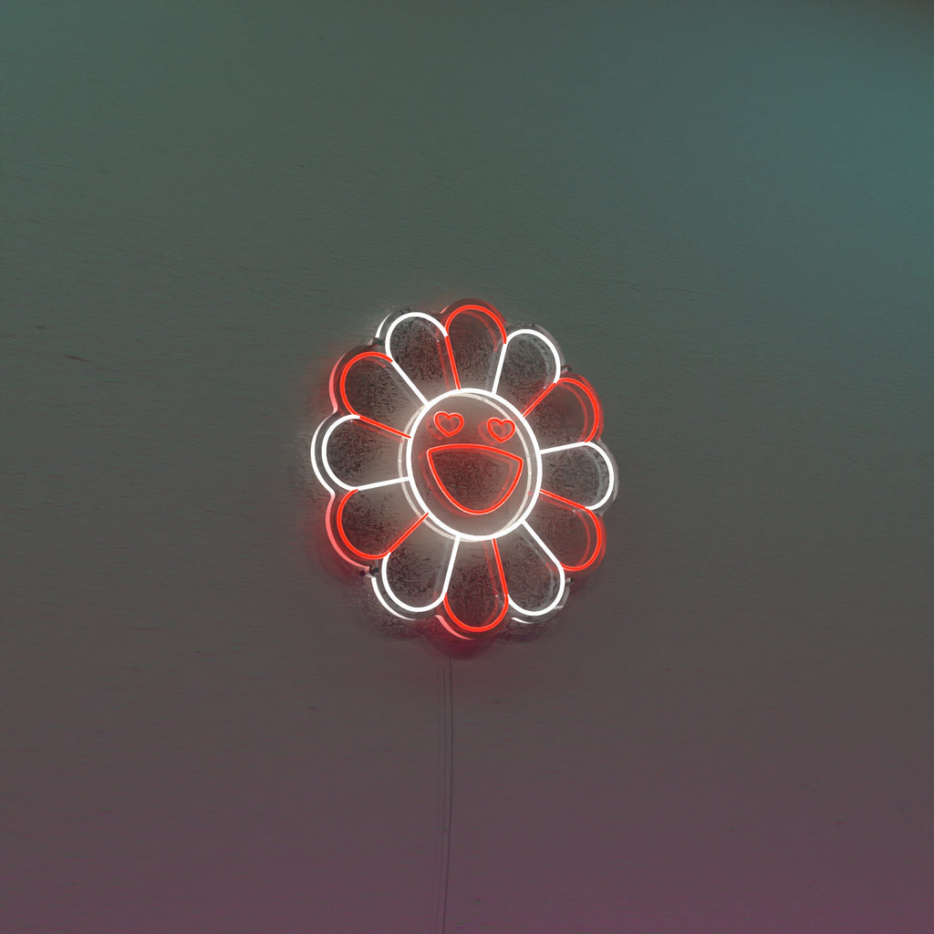 Happy Sunflower Neon Sign for littel girls room, Peace, Love, and Happiness Emoji LED Neon Signs, Cute Art Gift for Her