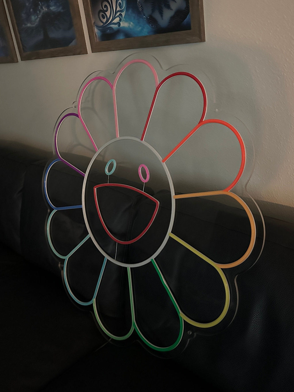 Happy Sunflower Neon Sign for littel girls room, Peace, Love, and Happiness Emoji LED Neon Signs, Cute Art Gift for Her