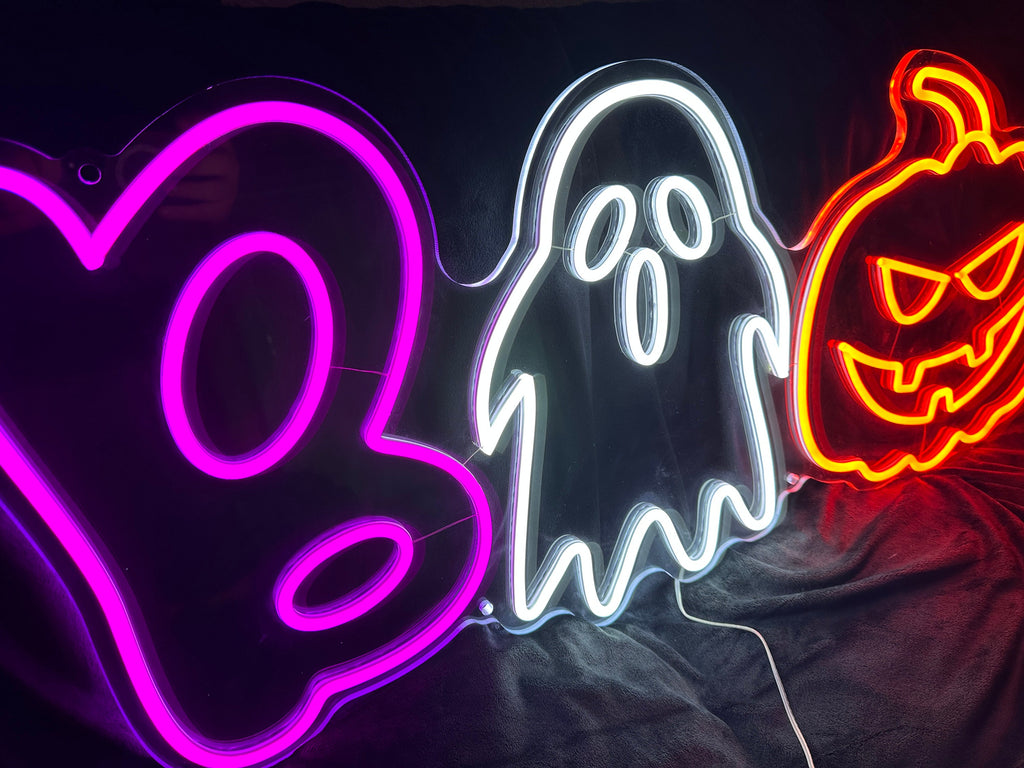 Halloween BOO LED Neon Sign - Ghost & Pumpkin Design, Spooky Home Decor, Unique Halloween Light, Handcrafted Seasonal Art