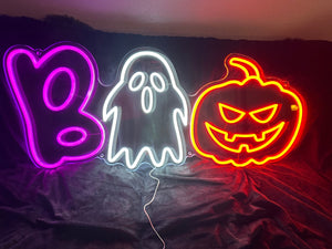 Halloween BOO LED Neon Sign - Ghost & Pumpkin Design, Spooky Home Decor, Unique Halloween Light, Handcrafted Seasonal Art
