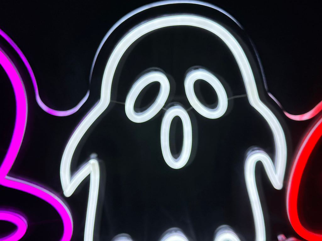 Halloween BOO LED Neon Sign - Ghost & Pumpkin Design, Spooky Home Decor, Unique Halloween Light, Handcrafted Seasonal Art