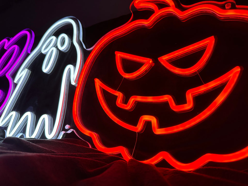 Halloween BOO LED Neon Sign - Ghost & Pumpkin Design, Spooky Home Decor, Unique Halloween Light, Handcrafted Seasonal Art